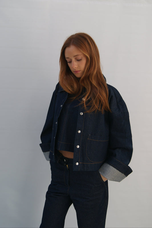 Rokkie Denim No. 01 Jacket — worn side view, detail