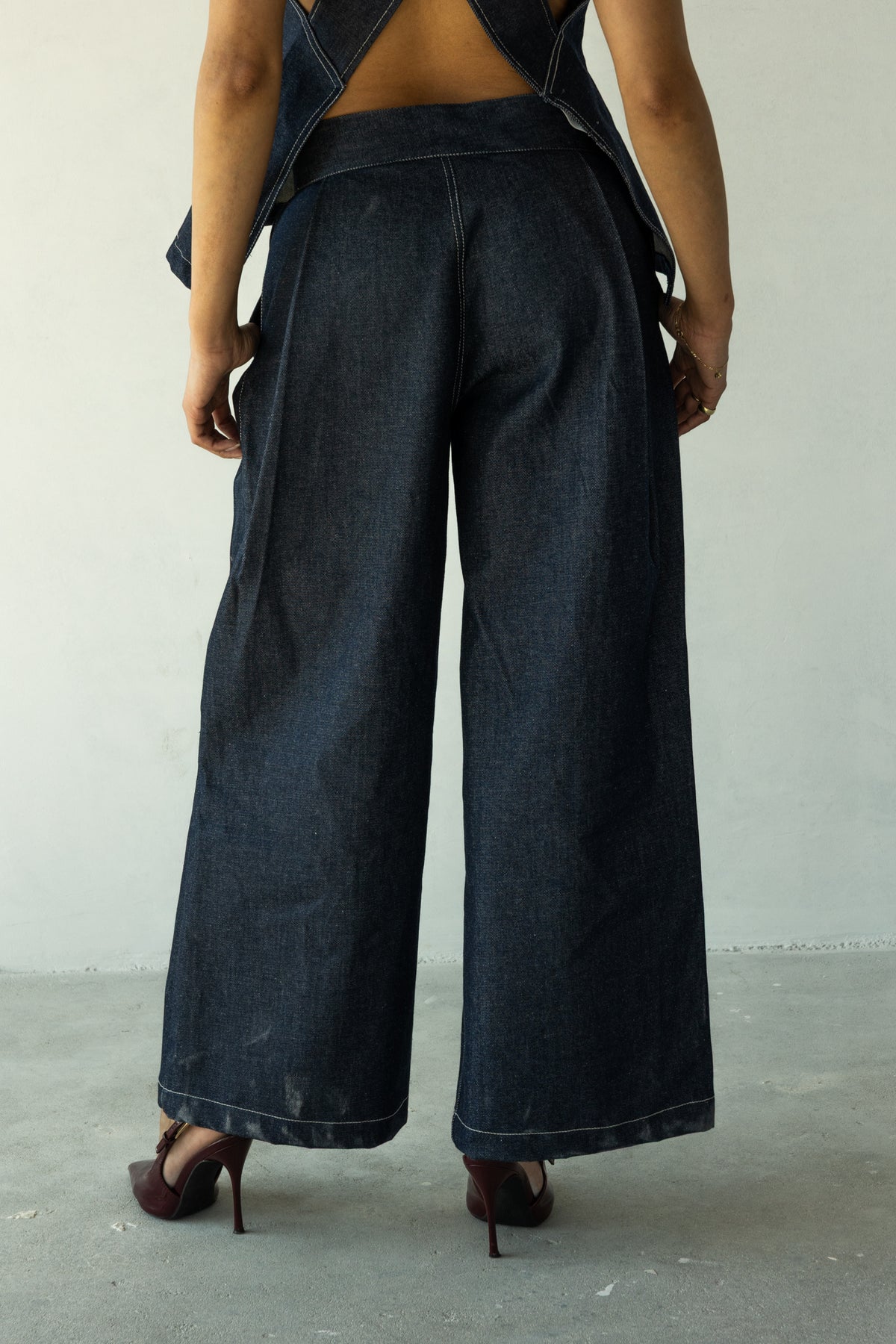 Rokkie Denim 09 / 03 Trouser — wide-leg trouser, pleated front, drawstring waist