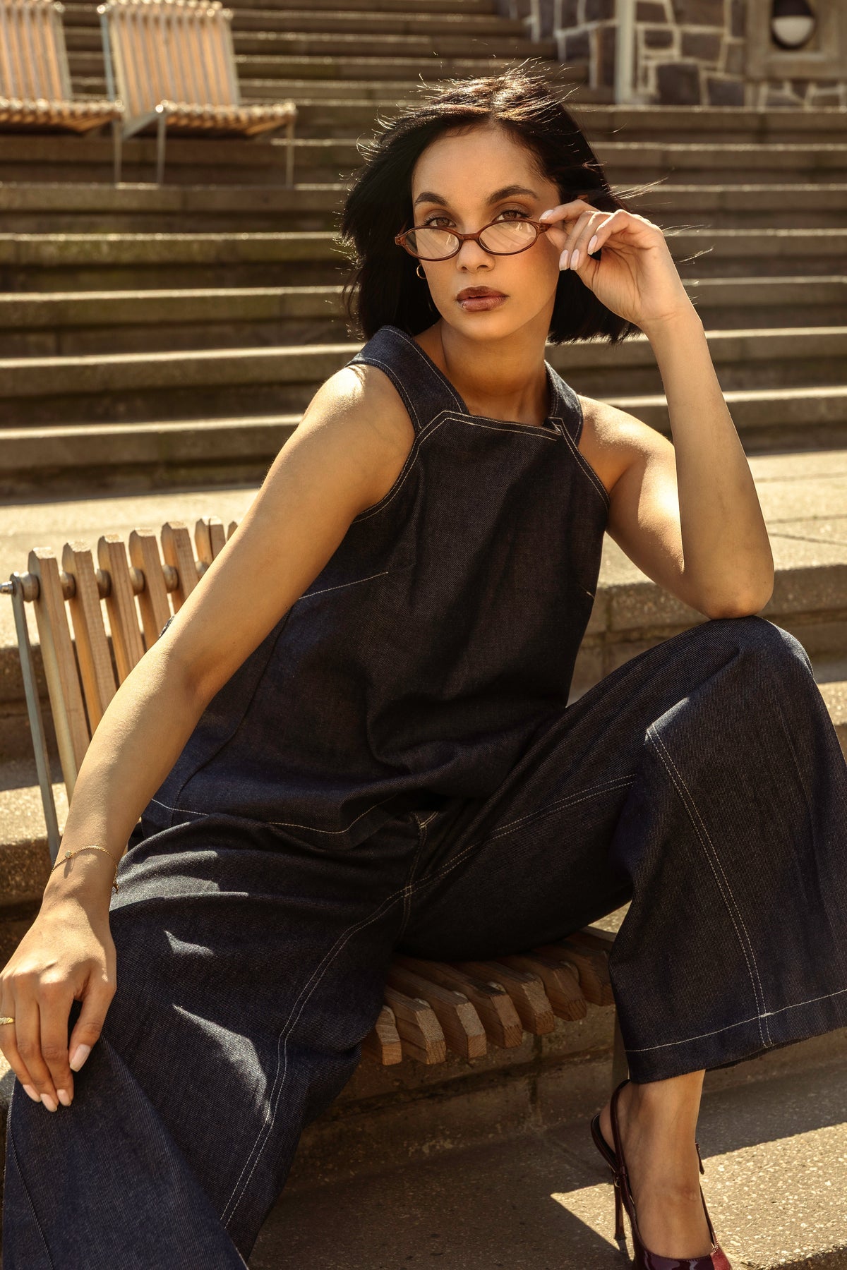 Rokkie Denim 09 / 02 Top — editorial campaign image, worn with 09 / 03 Trouser