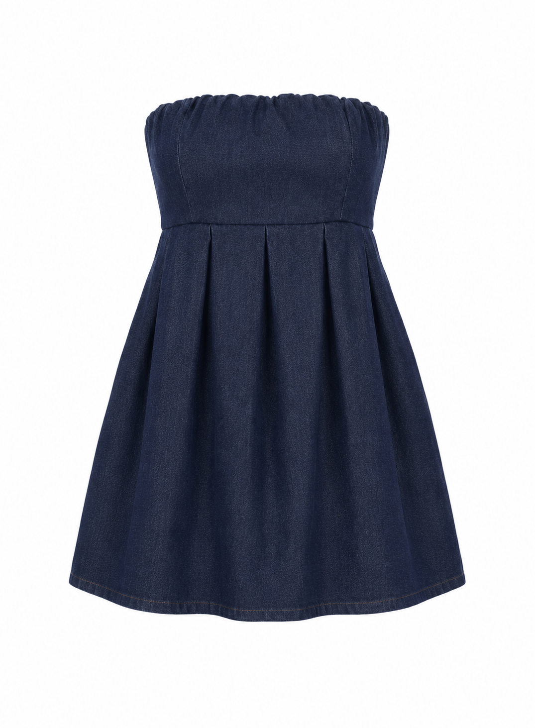 Rokkie Denim No. 05 Dress — indigo denim strapless mini dress, flat lay