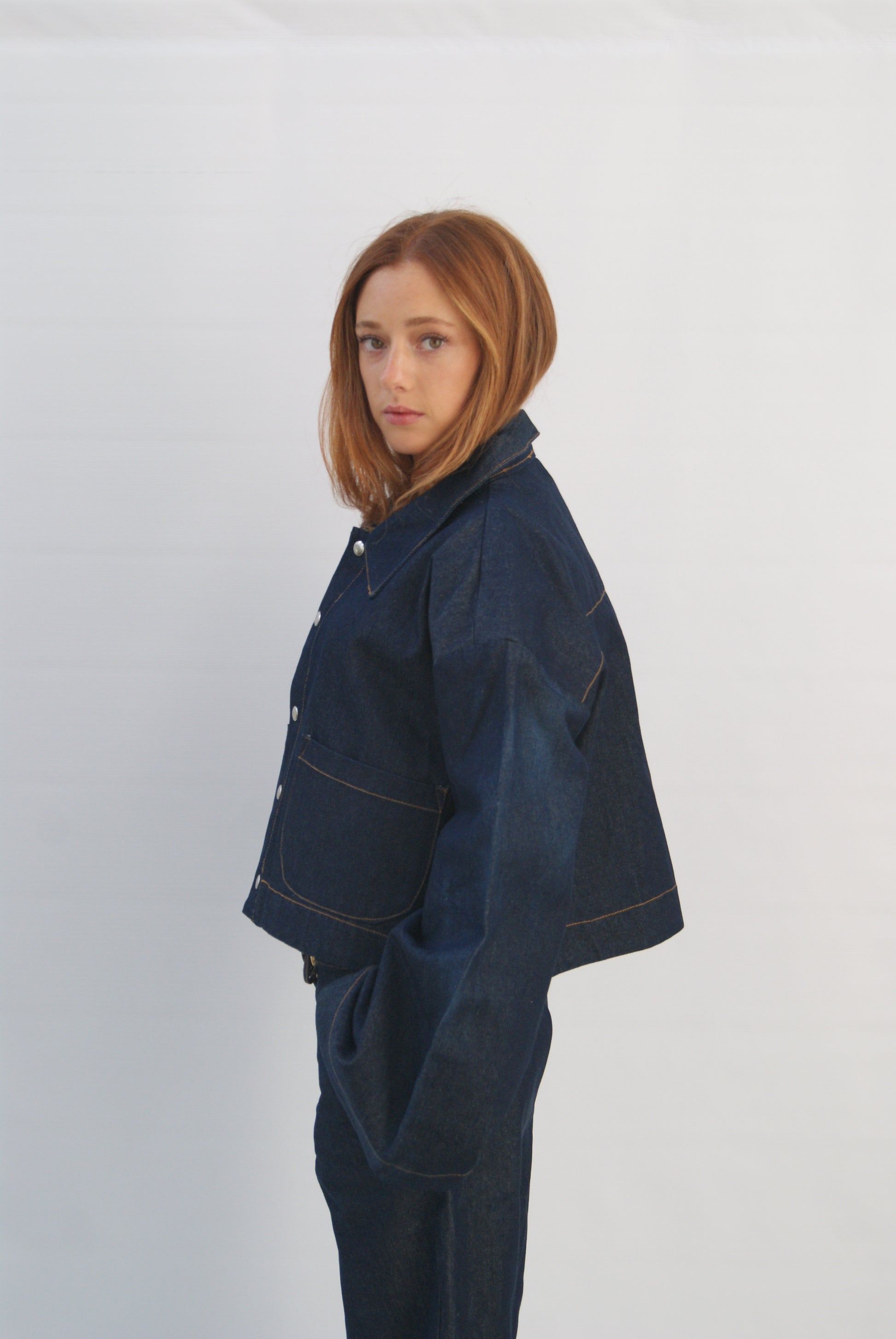 Rokkie Denim No. 01 Jacket — worn front view, full length