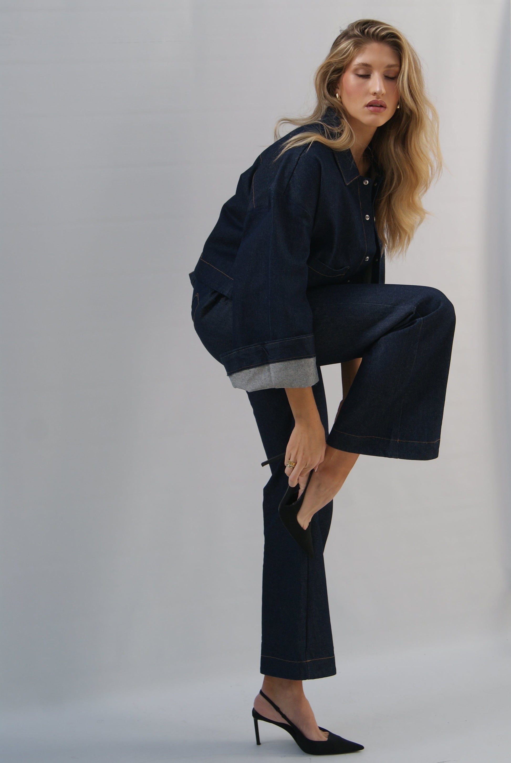 Rokkie Denim No. 04 Pant — worn side view, full length
