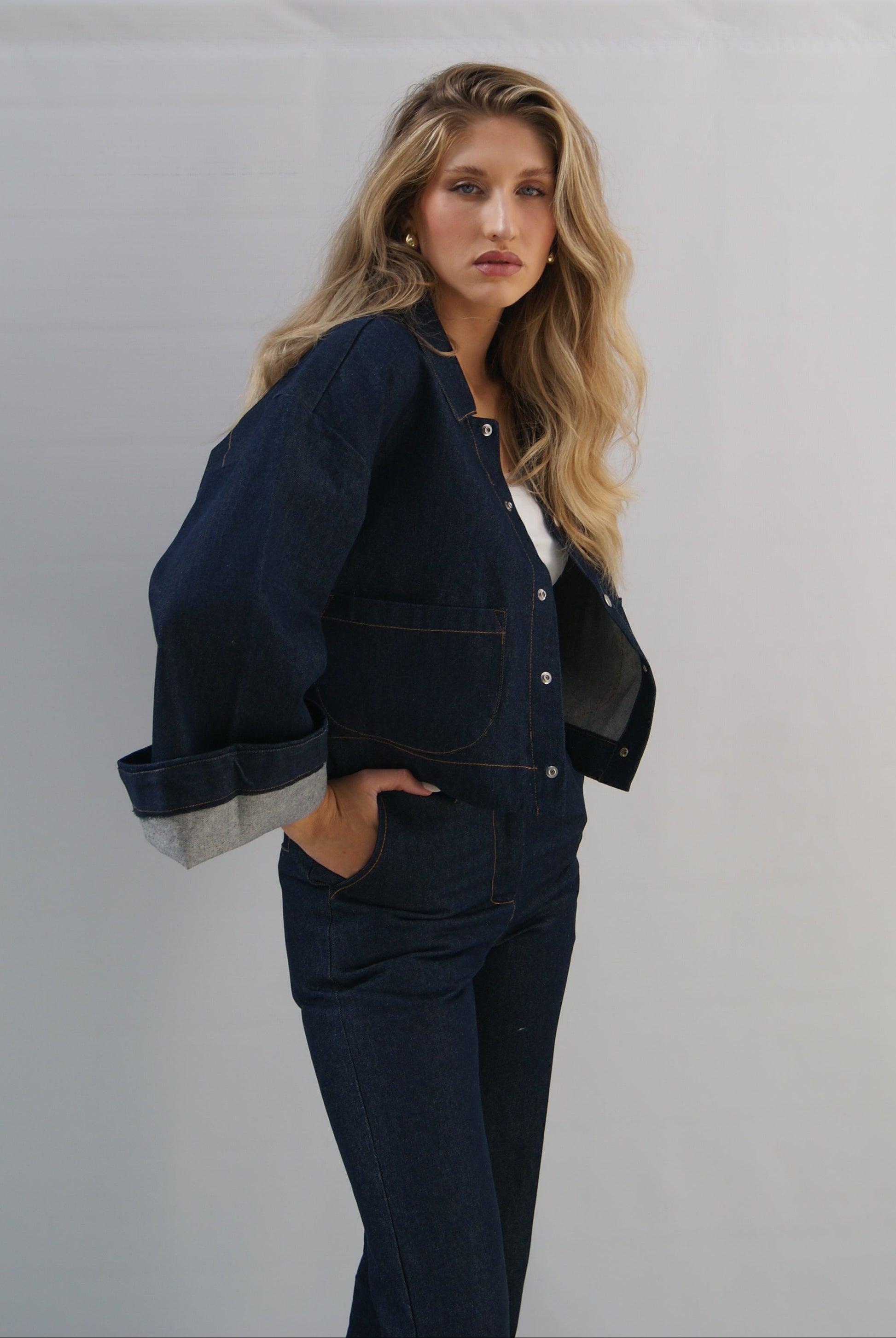 Rokkie Denim No. 01 Jacket — worn lifestyle, full look